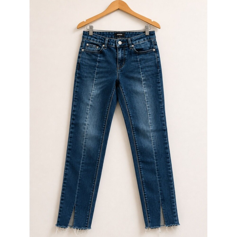 Hudson Jeans Womens 14 Dark Wash Skinny Crop Split Hem Pintuck Stretch Denim
